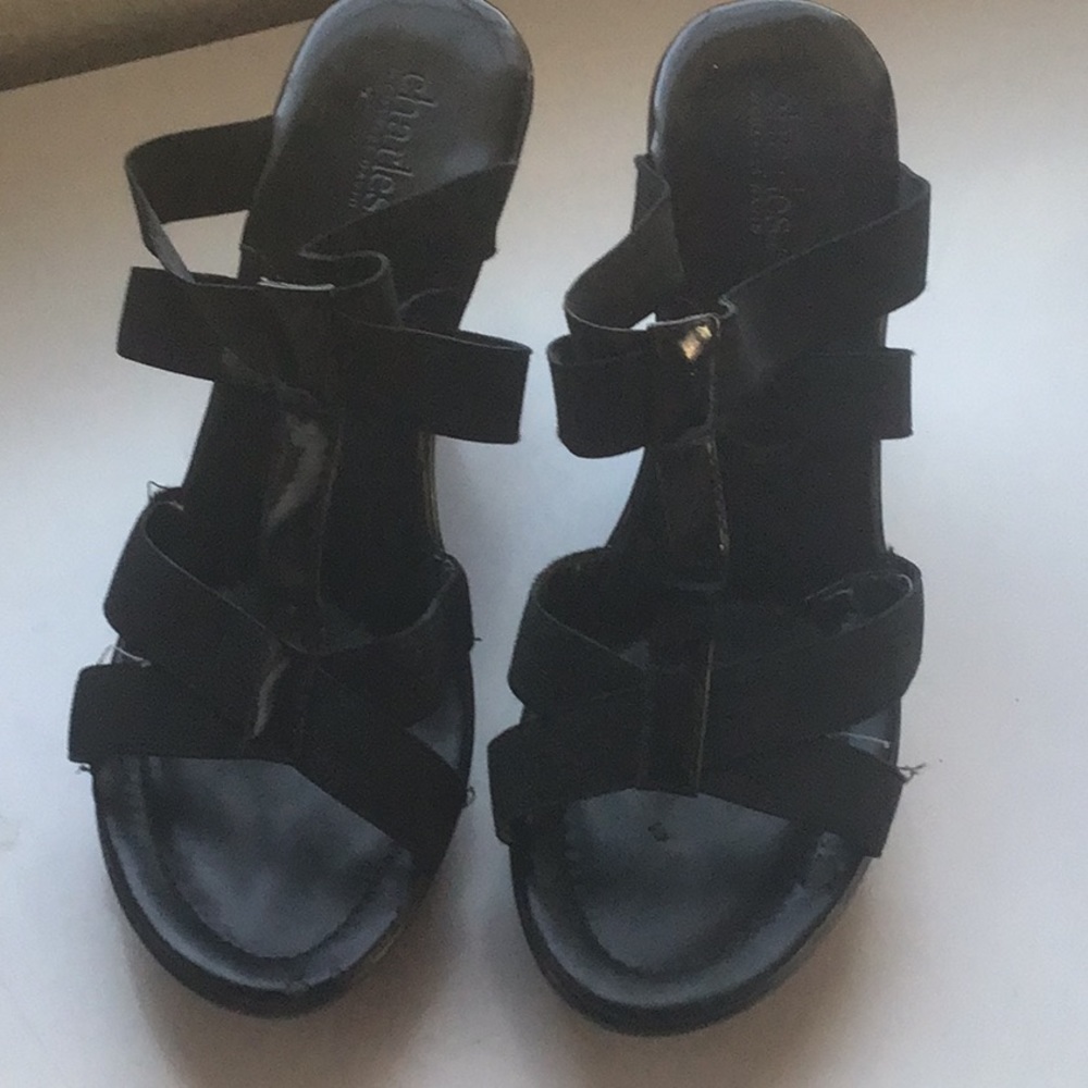 Charles Davis black wedge sandals- size 8